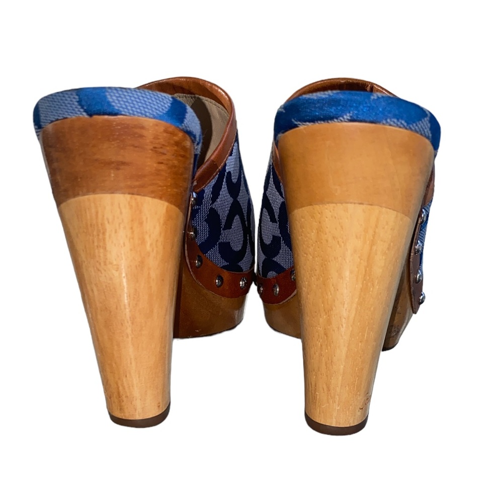 COACH Vintage Bacall Signature Logo Blue Platform Heeled Clogs Mules - 5 - Picture 10 of 14